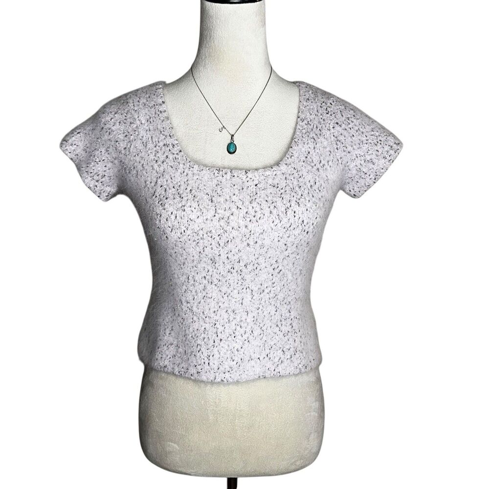 Dana Buchman Baby Pink Angora Blend Fuzzy Knit Crop Top L | Y2K Preppy Soft Girl
